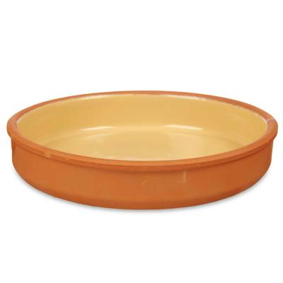 Tapas serveerschaal - terracotta - geel - D23 x H4 cm - hapjes serveren - ovenschaal - rond