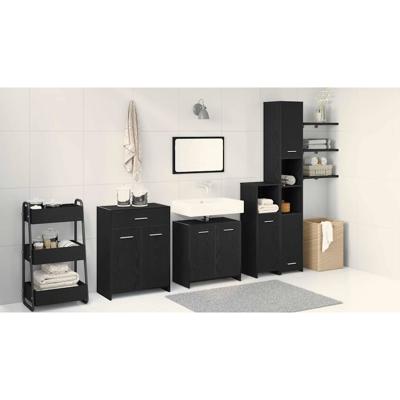 Badkamermeubelset met lade 4 pcs Zwart Eiken 30 x 30 x 183.5 cm