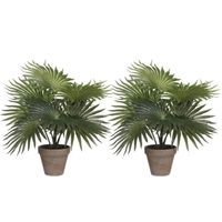 Mica Decorations Palm kunstplant - set van 2x - groen - H40 x D35 cm - thumbnail