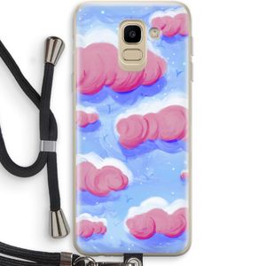 Roze wolken met vogels: Samsung Galaxy J6 (2018) Transparant Hoesje met koord