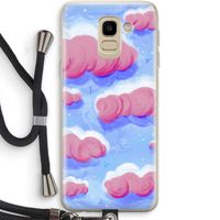 Roze wolken met vogels: Samsung Galaxy J6 (2018) Transparant Hoesje met koord