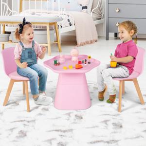 Set van Tafel en 2 Stoelen voor Kinderen Activiteitentafel Gestoffeerde Stoel Hol Blad Beukenhouten Poten voor 3 tot 8 Jaar Roze