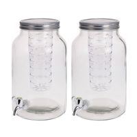 Set van 2x stuks glazen drank dispenser met infuser 4 liter - Drankdispensers - thumbnail