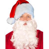 Luxe kerstmuts met witte baard - rood/wit - volwassenen - pluche - brede rand - baard met elastiek