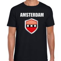 Amsterdam supporter t-shirt met Amsterdamse vlag schild zwart heren - thumbnail
