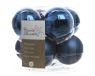 Kerstbal glas glans-mat diameter 7cm nacht blauw - Ksd