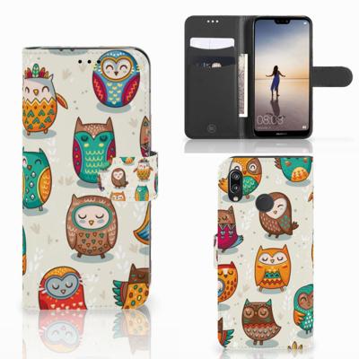 Huawei P20 Lite | Telefoonhoesje | Met pasjeshouder | Vrolijke Uilen