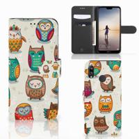 Huawei P20 Lite | Telefoonhoesje | Met pasjeshouder | Vrolijke Uilen