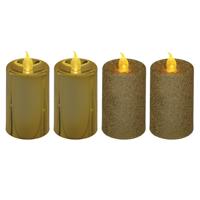Feeric lights and christmas Kaarsen - 4x stuks - goud - LED - H7,5 cm - glans en glitterafwerking