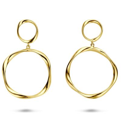 Verguld Zilveren Oorhangers Geel Gedraaid - 66mm - 925 Zilver, 1 Micron