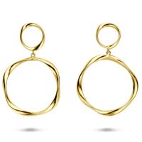 Verguld Zilveren Oorhangers Geel Gedraaid - 66mm - 925 Zilver, 1 Micron