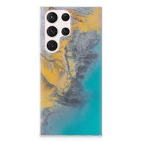 Samsung Galaxy S23 Ultra TPU Siliconen Hoesje Marble Blue Gold - thumbnail