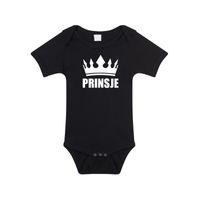 Prinsje met kroon rompertje zwart baby - thumbnail