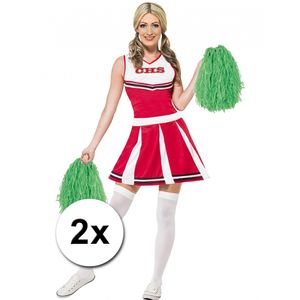 2x Stuks cheerball/pompom groen met ringgreep 28 cm