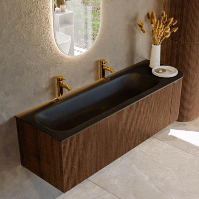 Badmeubel Mondiaz Kurve | 145 cm | Meubelkleur Walnut | Wastafelkleur Urban | Links spoelbak | 2 kraangaten