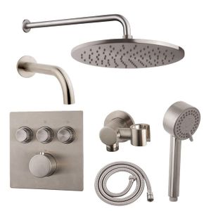 Wiesbaden Caral badset - 3 functies - handdouche 3 standen - hoofddouche 25cm - met garnituur - RVS geborsteld SW10541 / SW10543 / SW62413 / SW706208 / SW717347