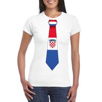 Wit t-shirt met Kroatie vlag stropdas dames - thumbnail