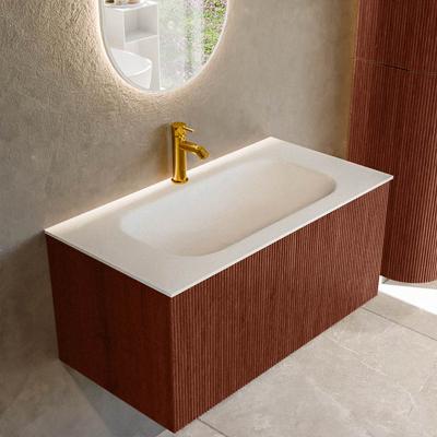Badmeubel Mondiaz Kurve | 90 cm cm | Meubelkleur Ruby | Wastafelkleur Talc | Solid surface | Wasbak midden spoelbak | 1 kraangat