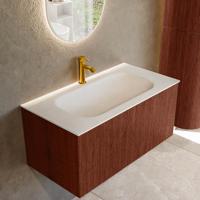 Badmeubel Mondiaz Kurve | 90 cm cm | Meubelkleur Ruby | Wastafelkleur Talc | Solid surface | Wasbak midden spoelbak | 1 kraangat