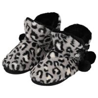Pantoffels/sloffen luipaard print - dames - grijs - maat 39-40 - dieren sloffen - hoog