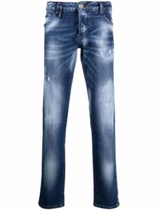 Philipp Plein jean droit Supreme Destroyed à taille basse - Bleu