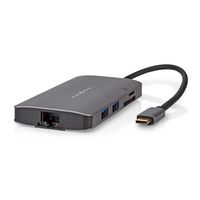 USB Multi-Port Adapter | USB 3.2 Gen 1 | USB-C Male | HDMI Output / Micro SD / RJ45 Female / SD / USB-C Female / 3x USB-A Female | 5 Gbps | 0.20 m | Rond | Verguld | PVC | Antraciet