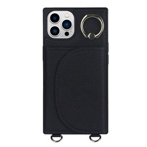 iPhone 8 hoesje - Backcover - Pasjeshouder - Portemonnee - Ringhouder - Koord - Kunstleer - Zwart