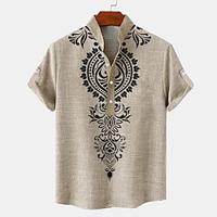 Etnisch Casual Tribal Voor heren linnen overhemd Henley-shirt Dagelijks Vakantie Zomer Lente Mandarijn Kraag Korte mouw Groen, Khaki, Beige S, M, L 20%linnen20%cellulose60%polyester Overhemd Lightinthebox - thumbnail