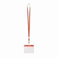 Badgehouders/naamkaarthouders - 10x - met rood keycord/lanyard - plastic - beurs/feest