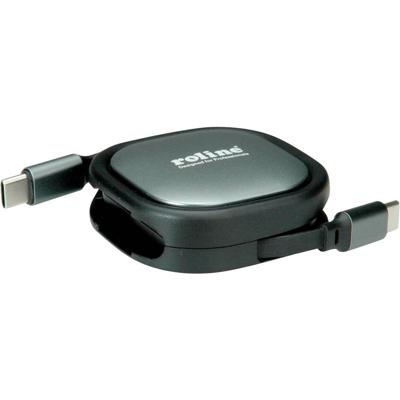 ROLINE USB 2.0 Retractable Cable Type C, 60W, C-C, M/M, zwart, 1,2 m