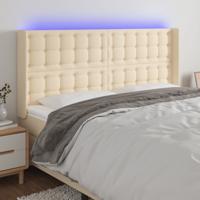 Hoofdbord LED 163x16x118/128 cm stof crèmekleurig