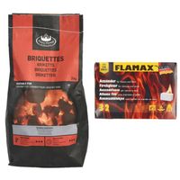 BBQ starterspakket - houtskool briketten 3 kilo - barbecue aanmaakblokjes 32x - Briketten