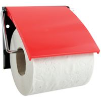 Toiletrolhouder wand/muur - metaal met kunststof afdekklepje - rood - thumbnail