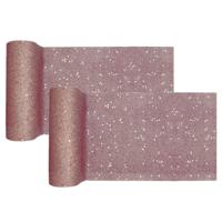 Santex Kerst tafelloper op rol - 2x - rose goud glitter - 18 x 500 cm - polyester - Tafellakens - thumbnail