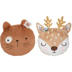 Dieren sierkussen set kinderkamer - kat/hert - 32/31 cm - polyester