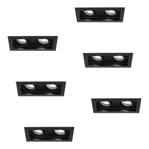 HOFTRONIC™ Set van 6 Durham Inbouwspots Dubbel Zwart - GU10 5 Watt 400 lumen - 6000K Daglicht wit - Kantelbaar - IP20 - Rechthoek