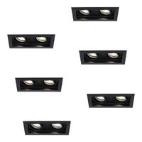 HOFTRONIC™ Set van 6 Durham Inbouwspots Dubbel Zwart - GU10 5 Watt 400 lumen - 6000K Daglicht wit - Kantelbaar - IP20 - Rechthoek