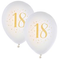 Verjaardag leeftijd ballonnen 18 jaar - 16x stuks - wit/goud - 23 cm - Feestartikelen/versieringen