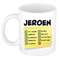 Naam mok Jeroen - wit - top gozer - keramiek - 300 ml - cadeau collega beker