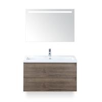 Vogue Badmeubelset 100 cm - Greeplijst in kleur - Tabacco - Keramische Wastafel Wit 1 kraangat - met Sence Spiegel