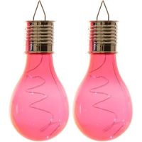 2x Buiten LED lampbolletjes solar verlichting - fuchsia roze - 14 cm