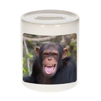 Dieren foto spaarpot chimpansee 9 cm - apen spaarpotten jongens en meisjes - thumbnail