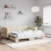 Slaapbank met onderschuifbed en matrassen 90x200 cm stof crème