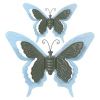 Tuin/schutting decoratie vlinders - metaal - blauw - 17 x 13 cm - 36 x 27 cm - Tuinbeelden