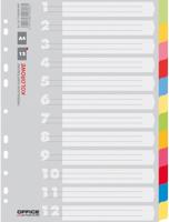 OFFICE products tabbladen, A4, karton, 11-gaatsperforatie, geassorteerde kleuren, 12 tabs