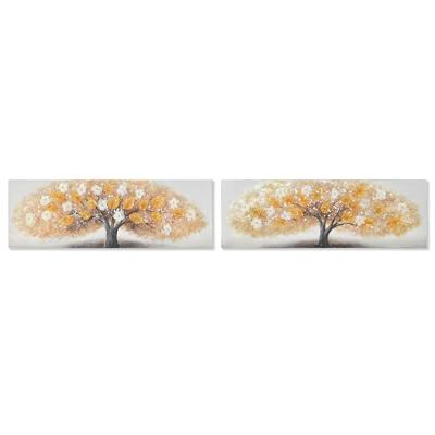 Schilderij Home ESPRIT Gouden Canvas Hout MDF Boomstructuur Traditioneel 90 x 3 x 30 cm (2 Stuks)
