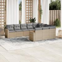 10-delige Loungeset met kussens poly rattan beige