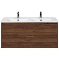 Porto Badmeubelset 120 cm - 2 Laden Walnoot - Keramische Wastafel Wit Slim