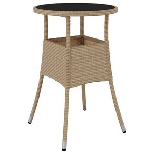 vidaXL Tuintafel Ø60x75 cm gehard glas en poly rattan beige