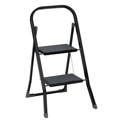 Huishoudtrapje - inklapbaar - met 2 treden - metaal - Lengte 81 cm - opstap trapje - zwart